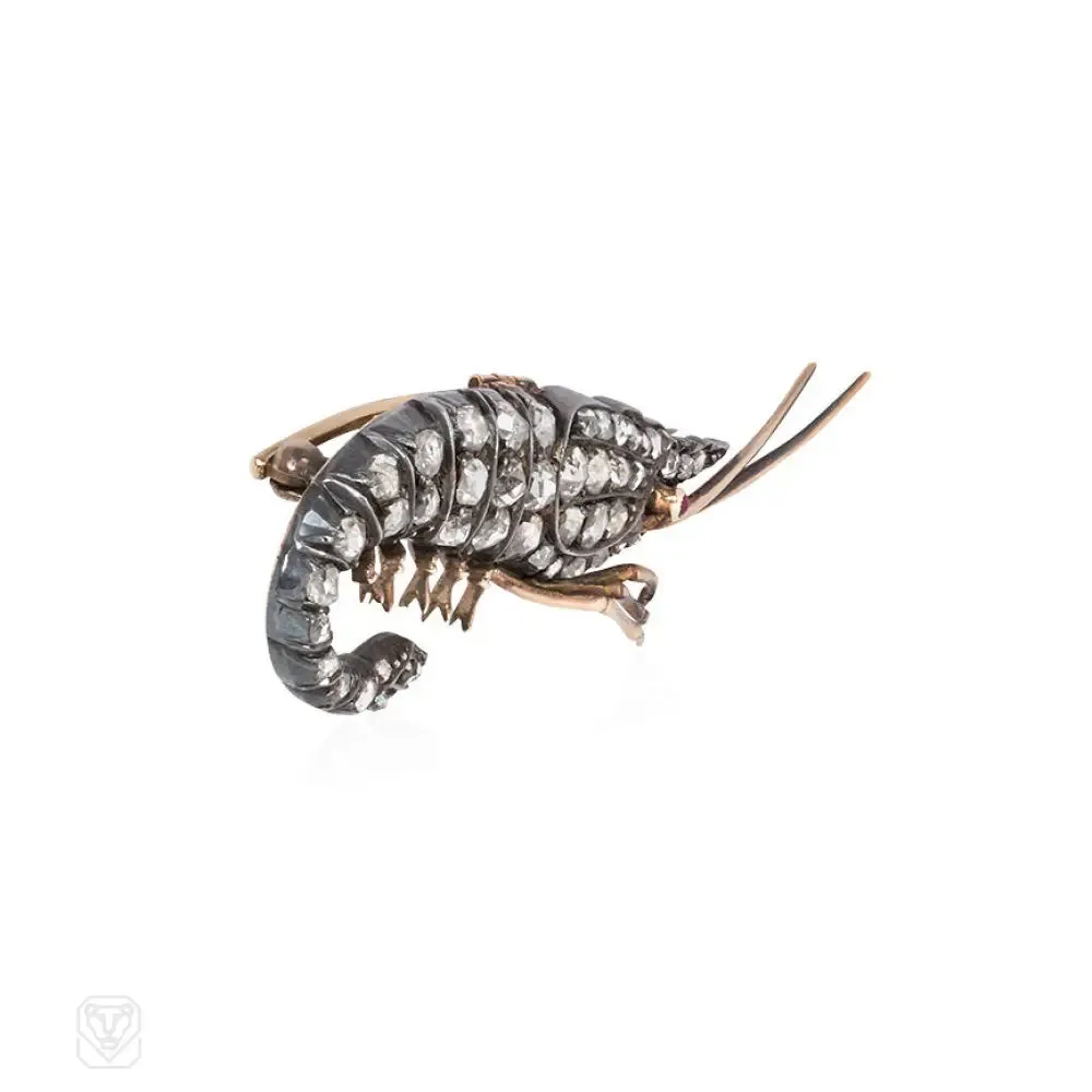 Antique diamond shrimp brooch