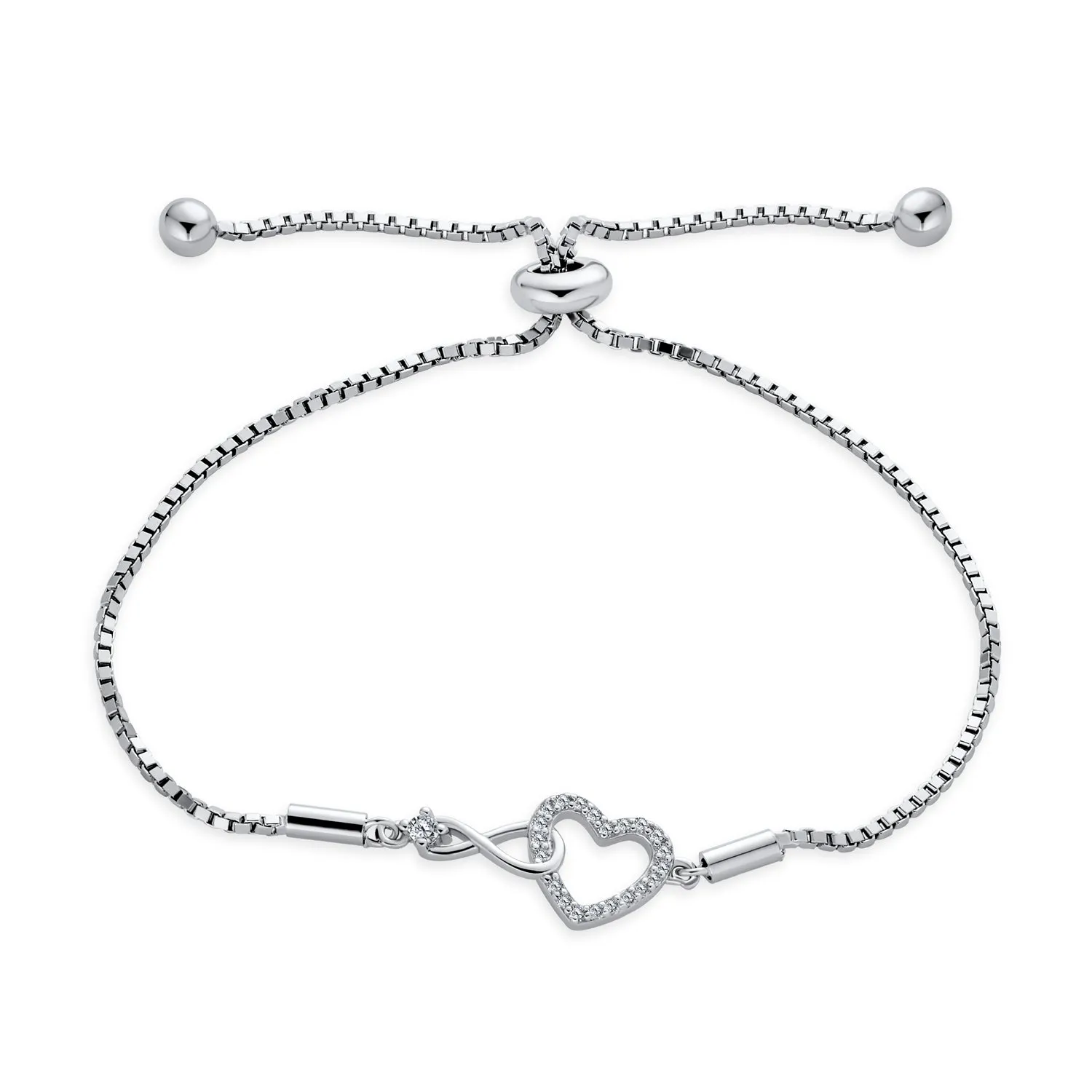 Delicate CZ Accent Infinity & Heart Tennis Bracelet Sterling Silver 7 Inch