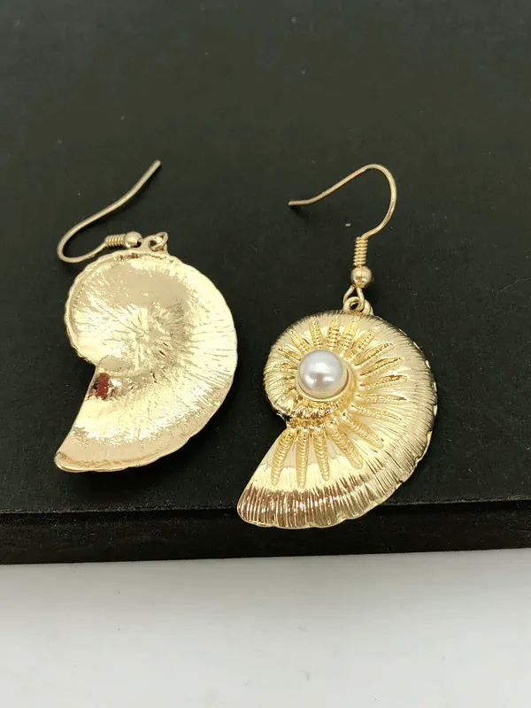 Girls Golden Pearl Seashell Mermaid Earrings