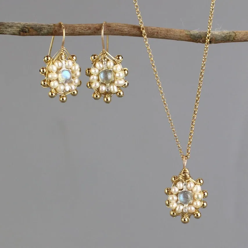 Labradorite Pearl Mandala Jewelry Set